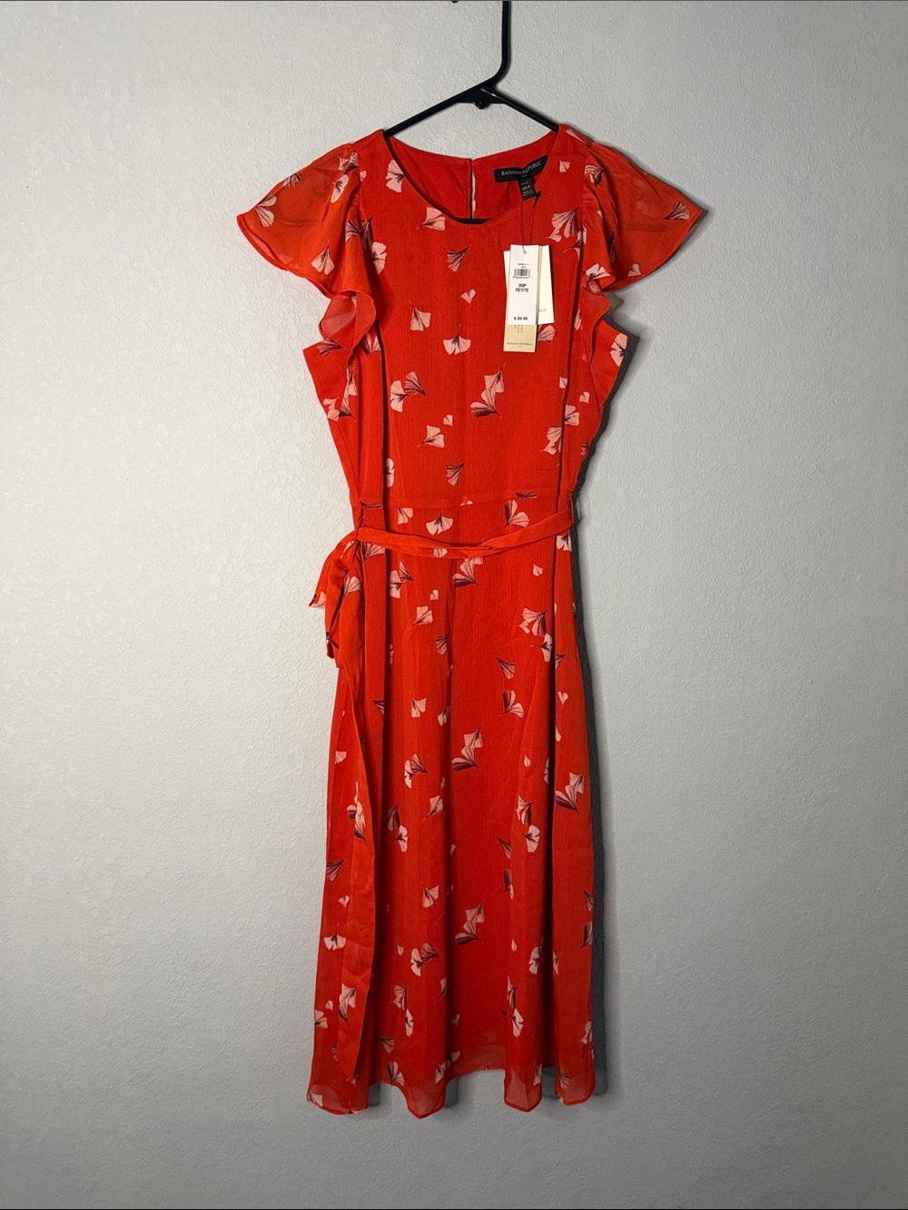 Banana Republic Red Floral Ruffle-Sleeve Midi Dress